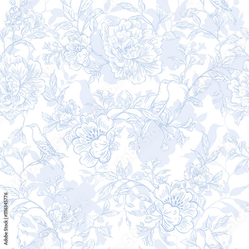 Wallpaper Mural Graphic seamless pattern with flowers and birds. Illustration Torontodigital.ca