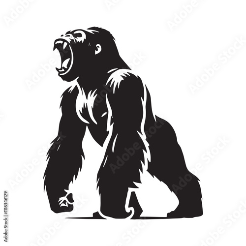 Minimalistic gorilla roaring silhouette for modern creative applications - Gorilla roaring black vector
