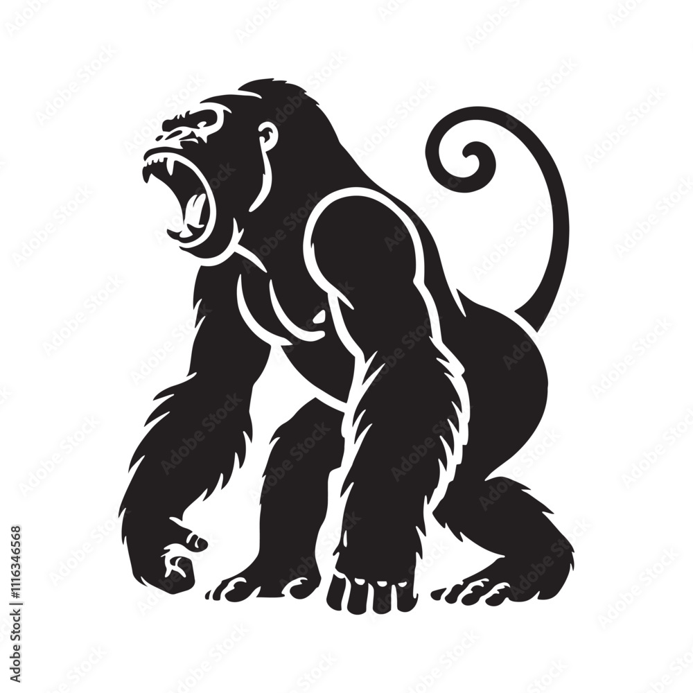 Fototapeta premium Unique gorilla roaring silhouette for modern creative projects - Gorilla roaring illustration - minimallest gorilla roaring vector 