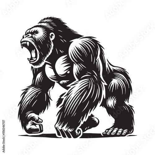 Detailed gorilla roaring silhouette for modern design purposes - Gorilla roaring black vector
