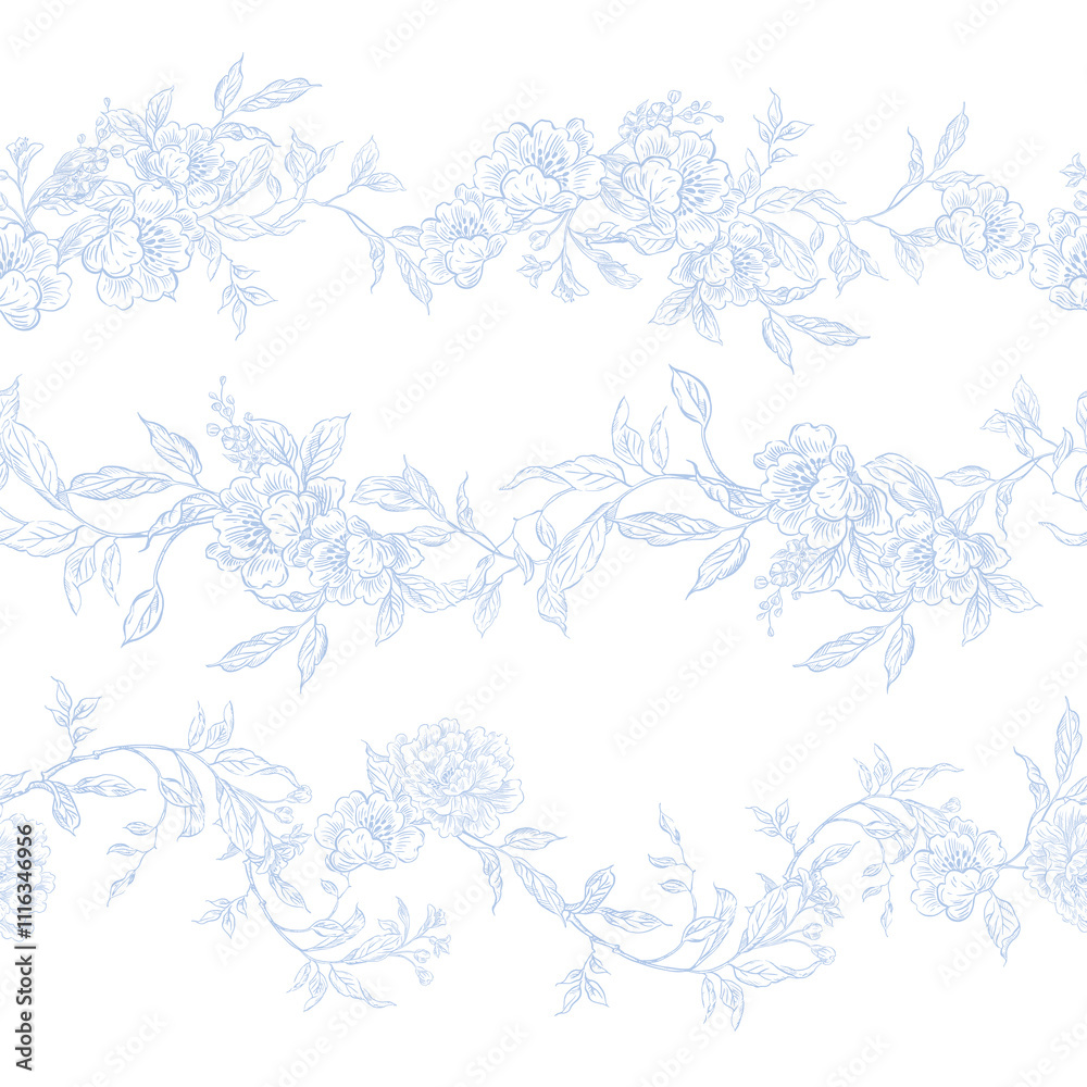 Fototapeta premium Graphic seamless pattern with flowers and birds. Illustration