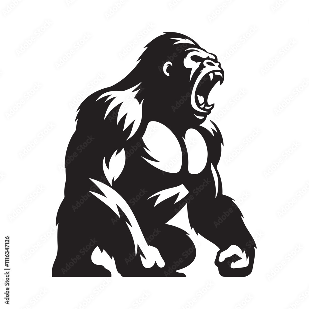 Fototapeta premium Creative gorilla roaring silhouette for innovative artistic designs - Gorilla roaring illustration - minimallest gorilla roaring vector 