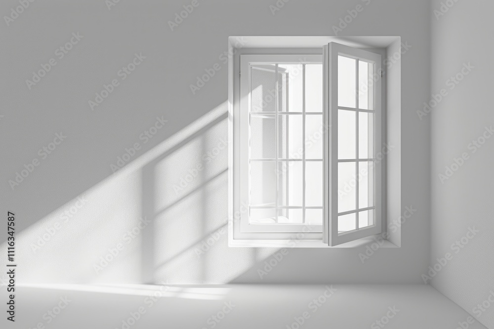 Fototapeta premium The shadow of a window on the wall, cast by the sun's rays.