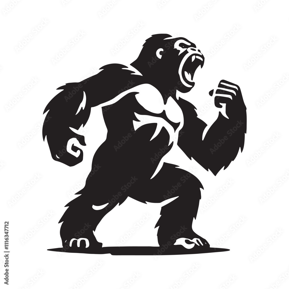 Obraz premium Gorilla roaring silhouette for creative digital projects - Gorilla roaring black vector 