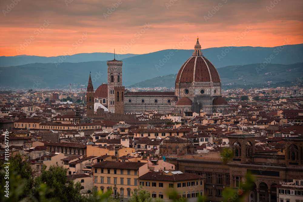 Fototapeta premium Panoramic view of Florence city, Italy on sunset