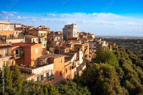 Picturesque small town on hill in Italy photo