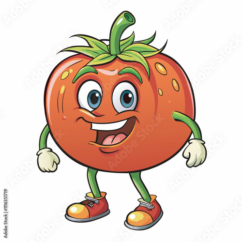 Tomato walking cartoonstyle