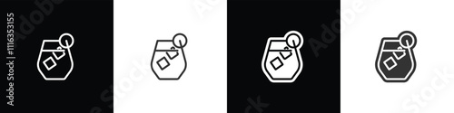Simple cocktail glass icons. Classic alcoholic cocktail and cocktail glass thin line and flat icon. Cocktail glass vector illustration symbols in black white and transparent background.