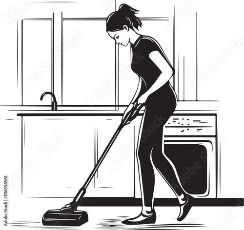 woman cleaning floor with vacuum