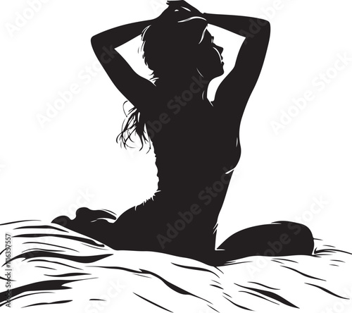 silhouette of a woman in a bed