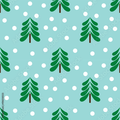 Christmas trees winter seamless pattern. Christmas wrapping paper design. Vector illustration.
