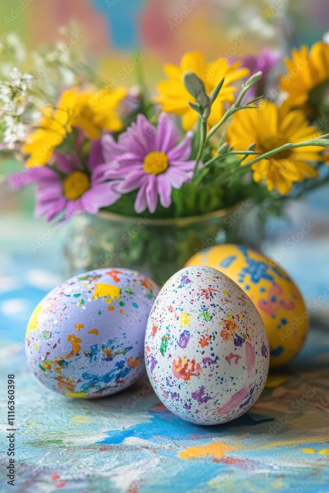 Fototapeta premium Community Easter activities for retirees, including egg decorating workshops and festive crafts