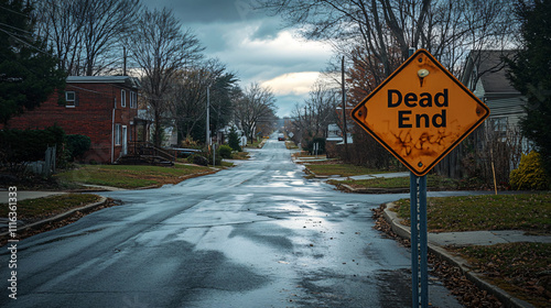 A street sign indicating a “Dead End” with no vehicles in sight and a quiet neighborhood.
