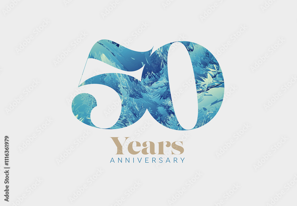 fifty 50 years anniversary card layout template - light with blue abstract pattern