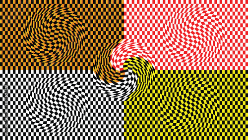 Retro op art pattern  in four color combinations. repeat.