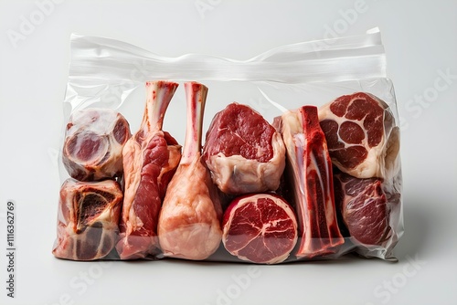 Assortment of Raw Lamb Cuts in Plastic Bag