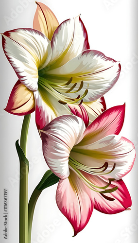 Cool simple Amaryllis flower vector art, featuring minimalist lines and vibrant colors. C