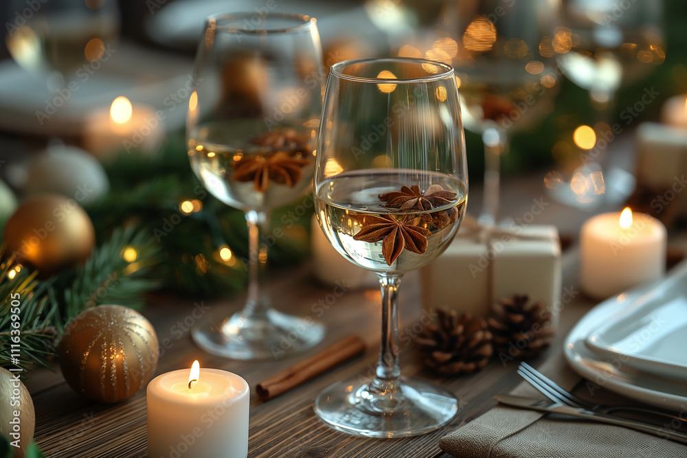 A table with two wine glasses, a plate, a fork, and candles A table with two wine glasses, a plate, a fork, and candles