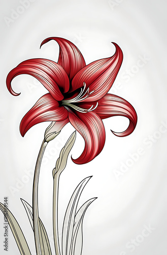 Cool simple Amaryllis flower vector art, featuring minimalist lines and vibrant colors. C