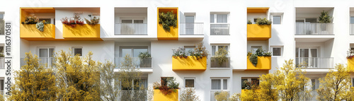 Vibrant Yellow Balconies Apartment Building Illustration photo