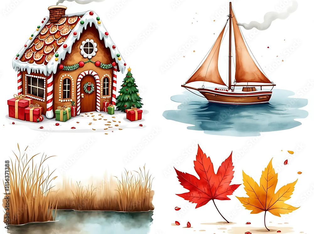 Fototapeta premium christmas card with christmas tree