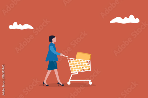 Woman shopping with grocery cart or supermarket trolley