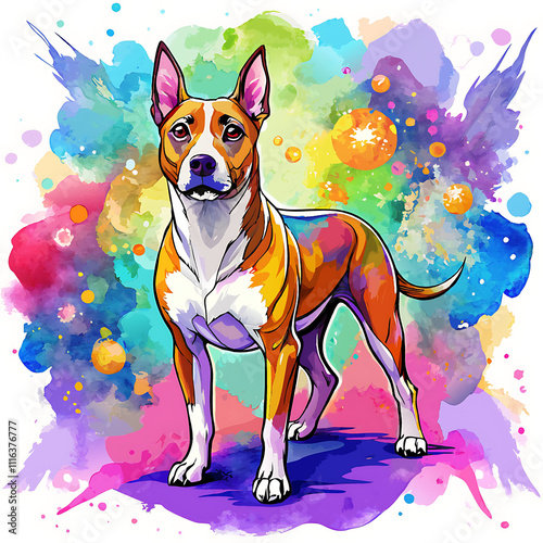 dog watercolor artistic full body portrait vibrant color illustration art with splash background photo