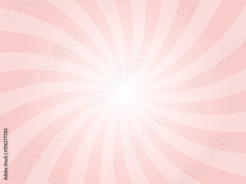 Abstract background with rays retro starburst rays.  Rose Quartz sunburst background vector illustration pattern beam rays. Spiral radial striped backdrop. Vector illustration.