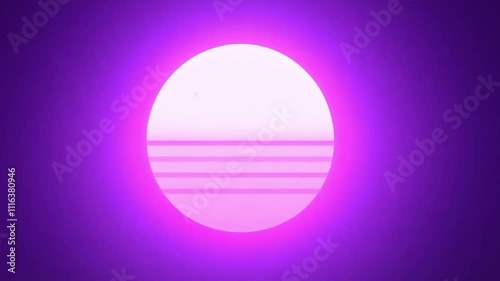 A glowing pink sun in a purple sky, representing retro, futuristic, and aesthetic design concepts. photo