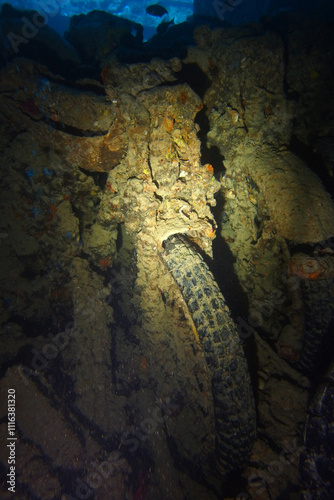Obraz na płótnie Old motorbikes inside Thistlegorm shipwreck in the Red Sea, Egypt w salonie