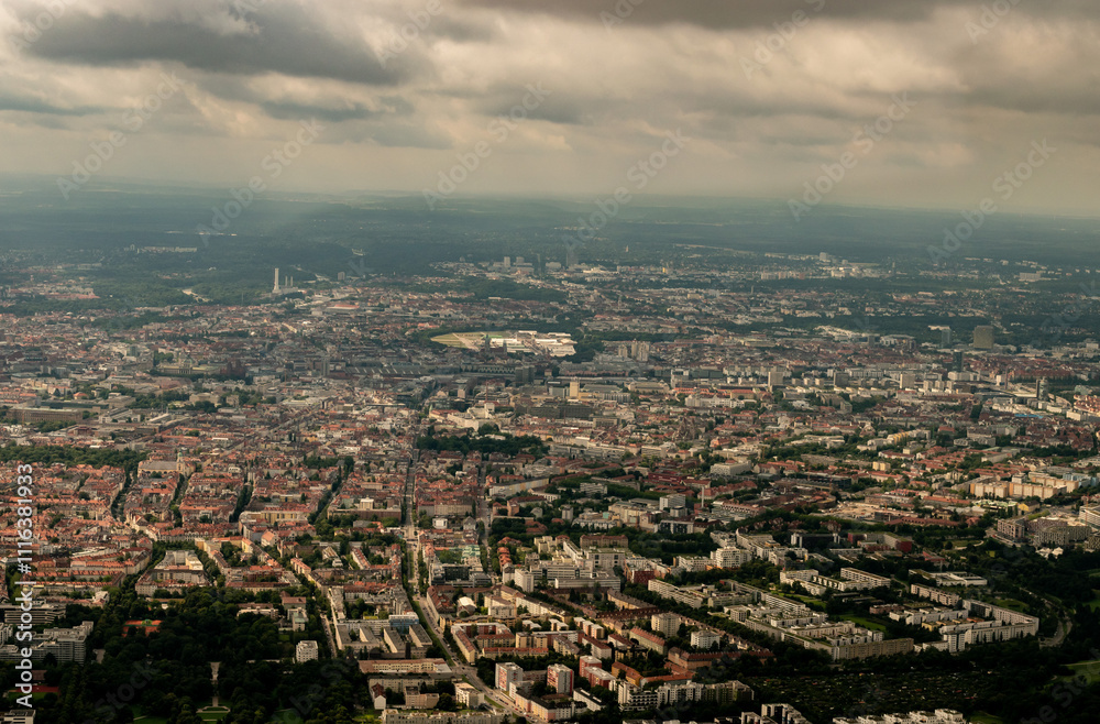 Fototapeta premium Munich city in Germany seen from a small plane