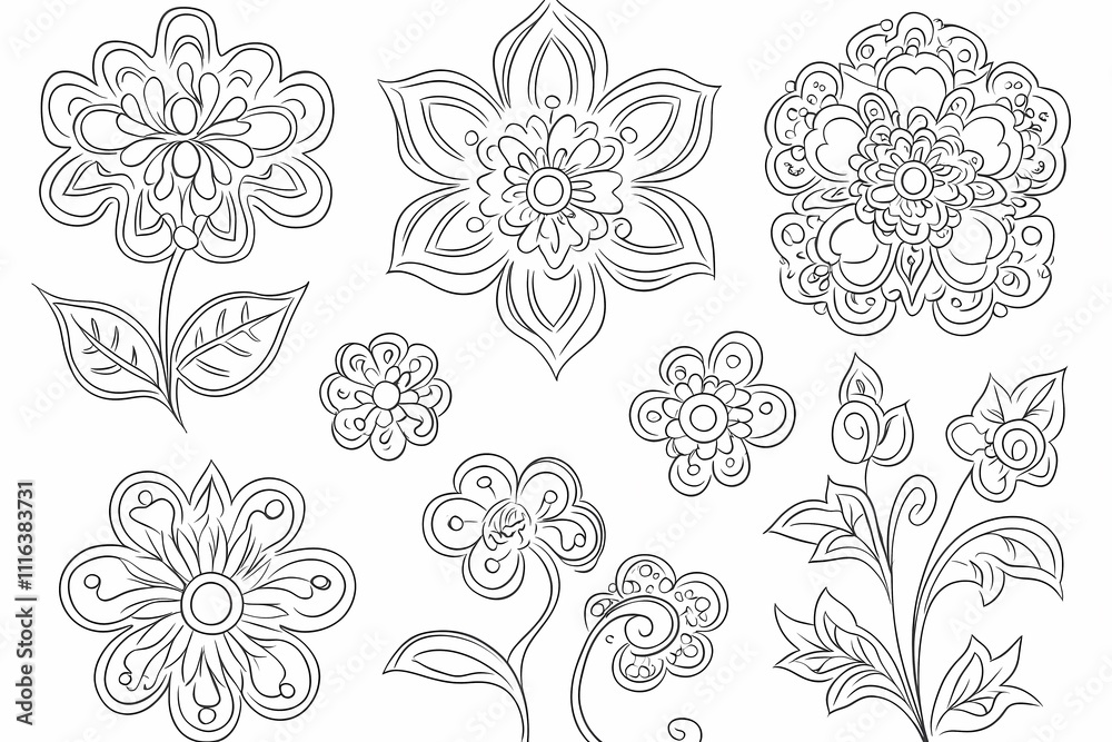 Fototapeta premium Intricate Floral Designs Collection for Art and Craft Projects