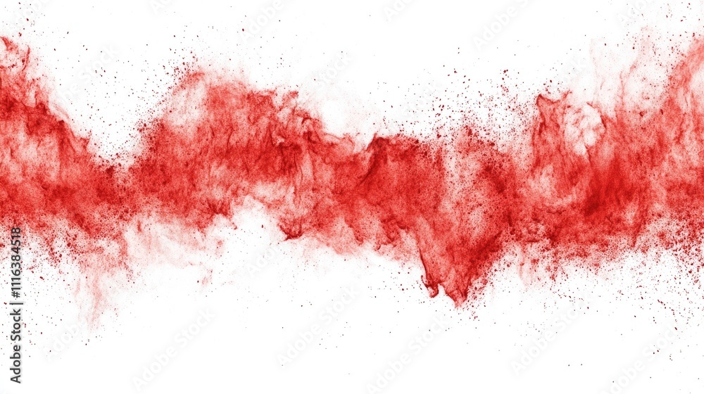 Red colored powder explosion creating an abstract backdrop against a white background in high resolution for artistic design projects. Red colored powder explosion creating an abstract backdrop against a white background in high resolution for artistic design projects.