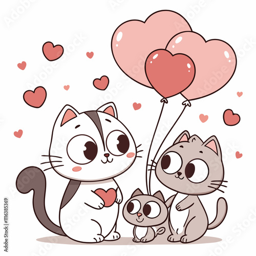 Valentine's Day Cartoon Cats with Heart: Cute Love Illustration