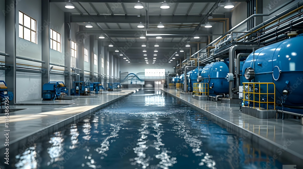 Fototapeta premium Industrial Water Treatment Plant 3D Illustration