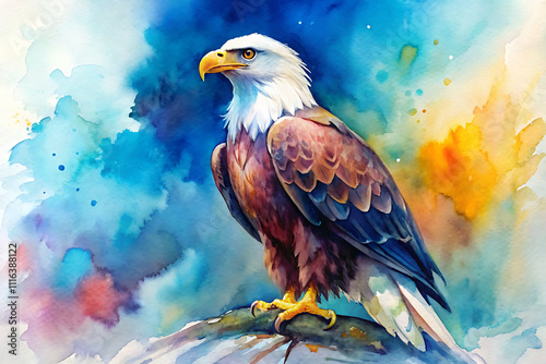 eagle watercolor artistic full body portrait vibrant color illustration art with splash background photo