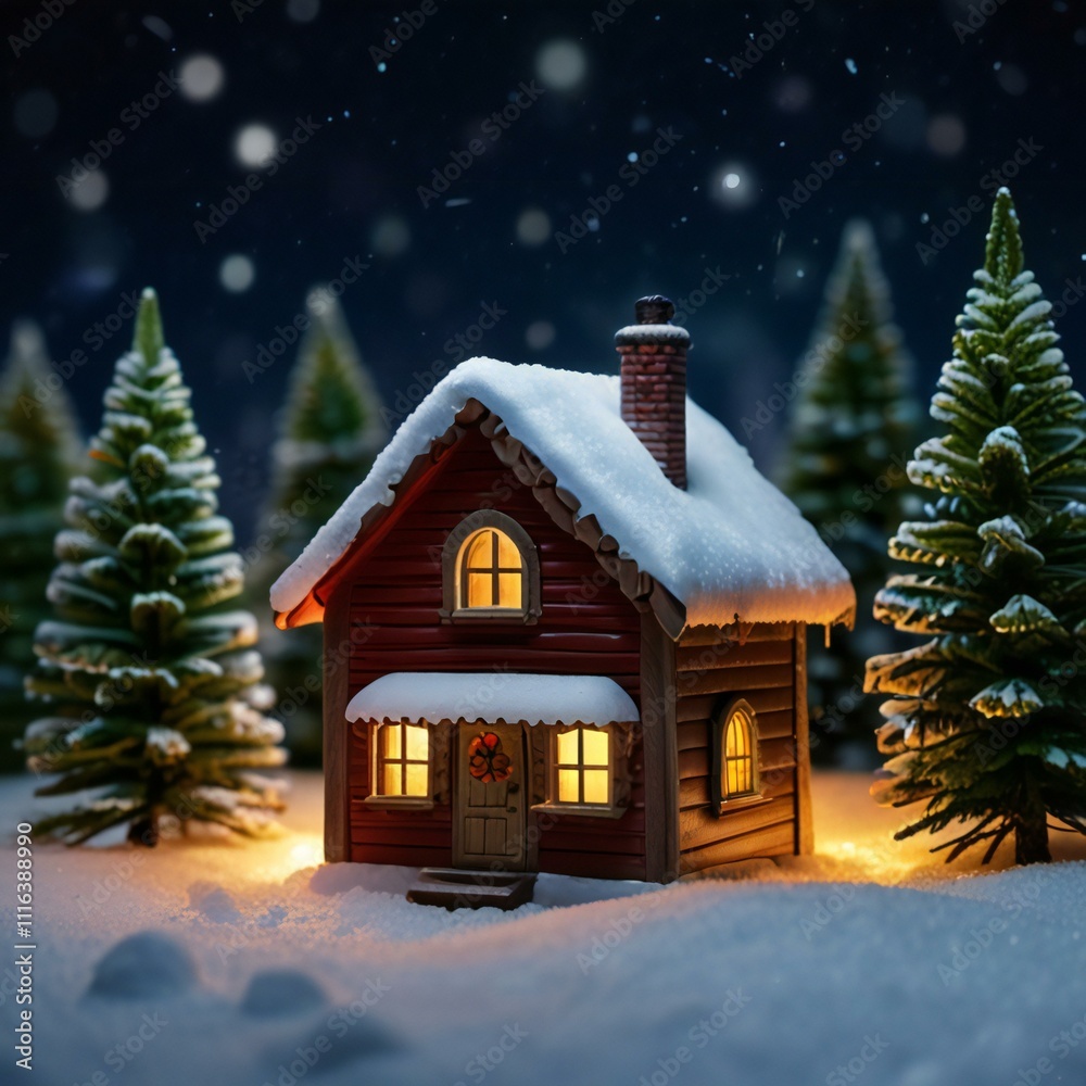Naklejka premium christmas house in the snow