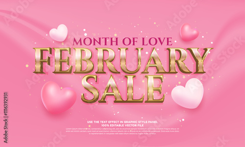 February special offer - banner in luxurious feel with floating heart decoration. digital promotion business concept