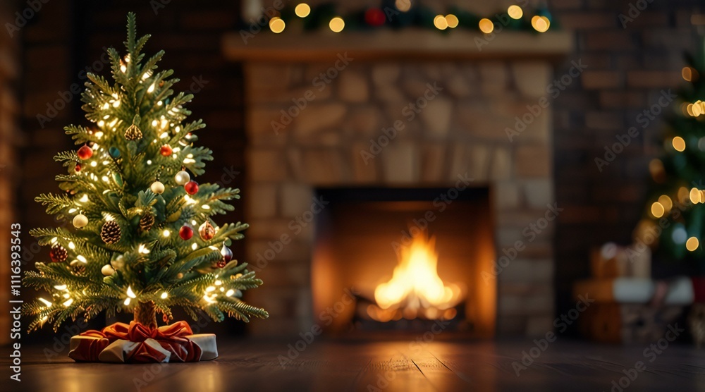 Fototapeta premium christmas tree and fireplace
