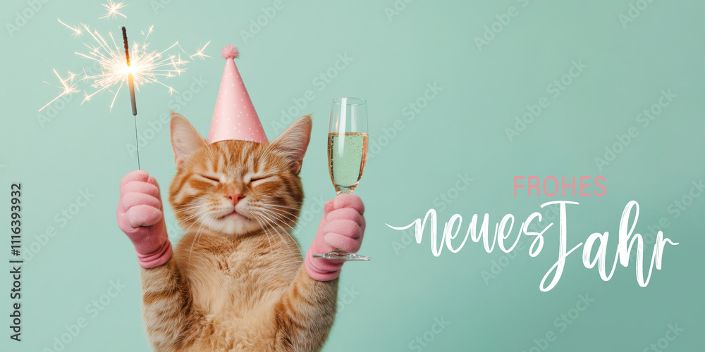 Φωτογραφία Frohes neues Jahr, Neujahr, Silvester, Party, Feier, lustiges Tier, Grußkarte,