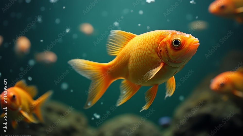 A group of goldfish swimming in an aquarium A group of goldfish swimming in an aquarium