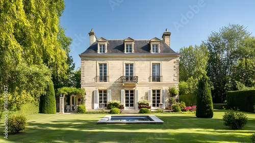 French Provincial Home with Limestone and Formal Parterre, Lake Forest Estate photo