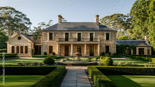 French Provincial Home with Limestone and Formal Parterre, Lake Forest Estate photo