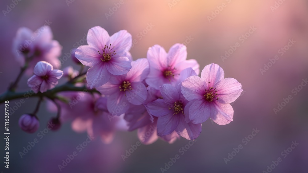 A bunch of pink flowers on a tree branch