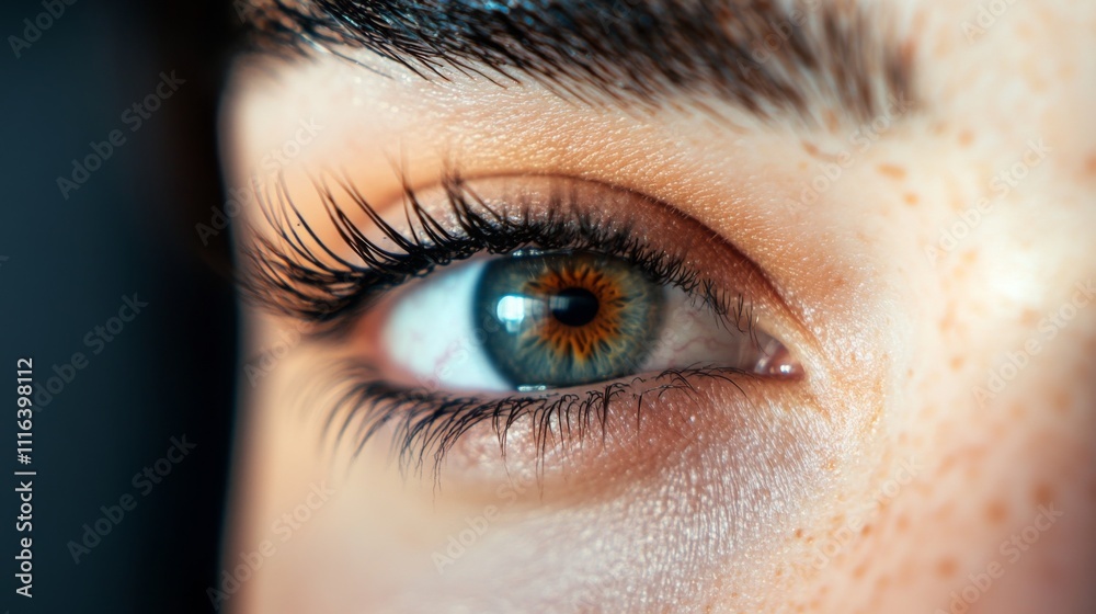 Fototapeta premium Close-up of Human Eye with Detailed Iris and Long Eyelashes