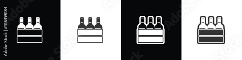 Wine Icons. Flat icons of Bottle wine and wine pairing. Bottle icon symbol in line and flat style. Alcohol Liquor, beverages, bar, beer.  Wine in black white and transparent background.