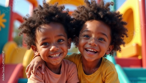 Happy African children smiling together on a playground 