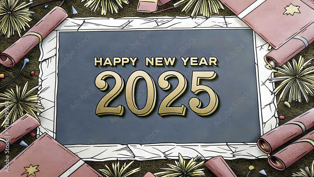 Happy new year 2025 background, festive template, banner, unique seasonal card design