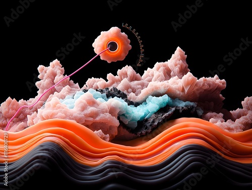 Subterranean Upheaval Seismographic Visualizations of Tectonic Collisions and Crystalline Formations  Fluid color transitions kinetic energy patterns photo