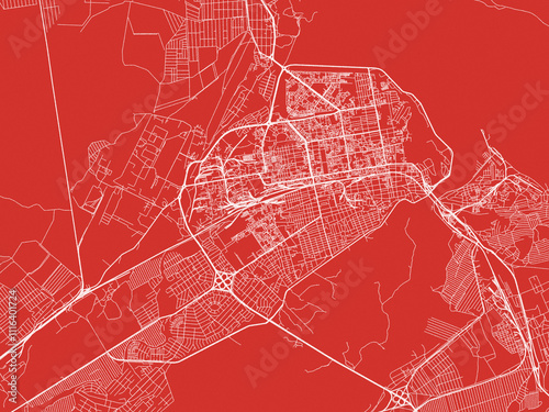 Christmas Map of Abakan, Russia in Snowy White on Festive Red Background. photo